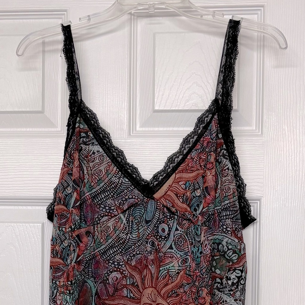 Celestial Print Lace Trim Slip Dress Grunge BoHo Hippie Fun Unique Sz M L - Picture 2 of 4